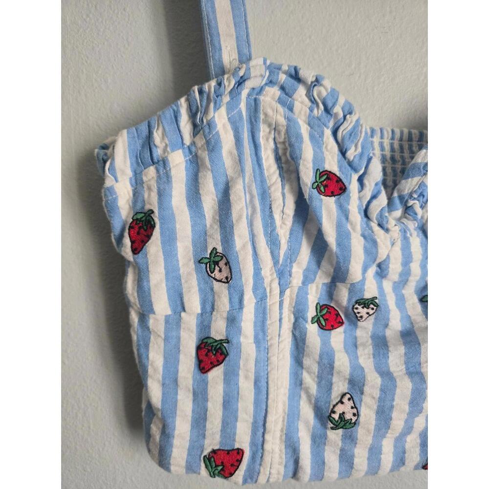 Maeve Anthropologie Blue and White Striped Strawberry Embroidered Cami Tank (10) - Picture 2 of 5